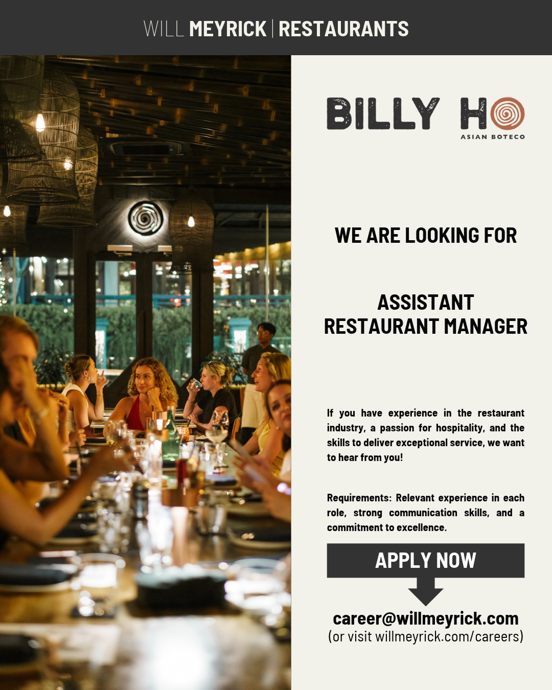 Billy Ho — Assistant Restaurant Manager job vacancy