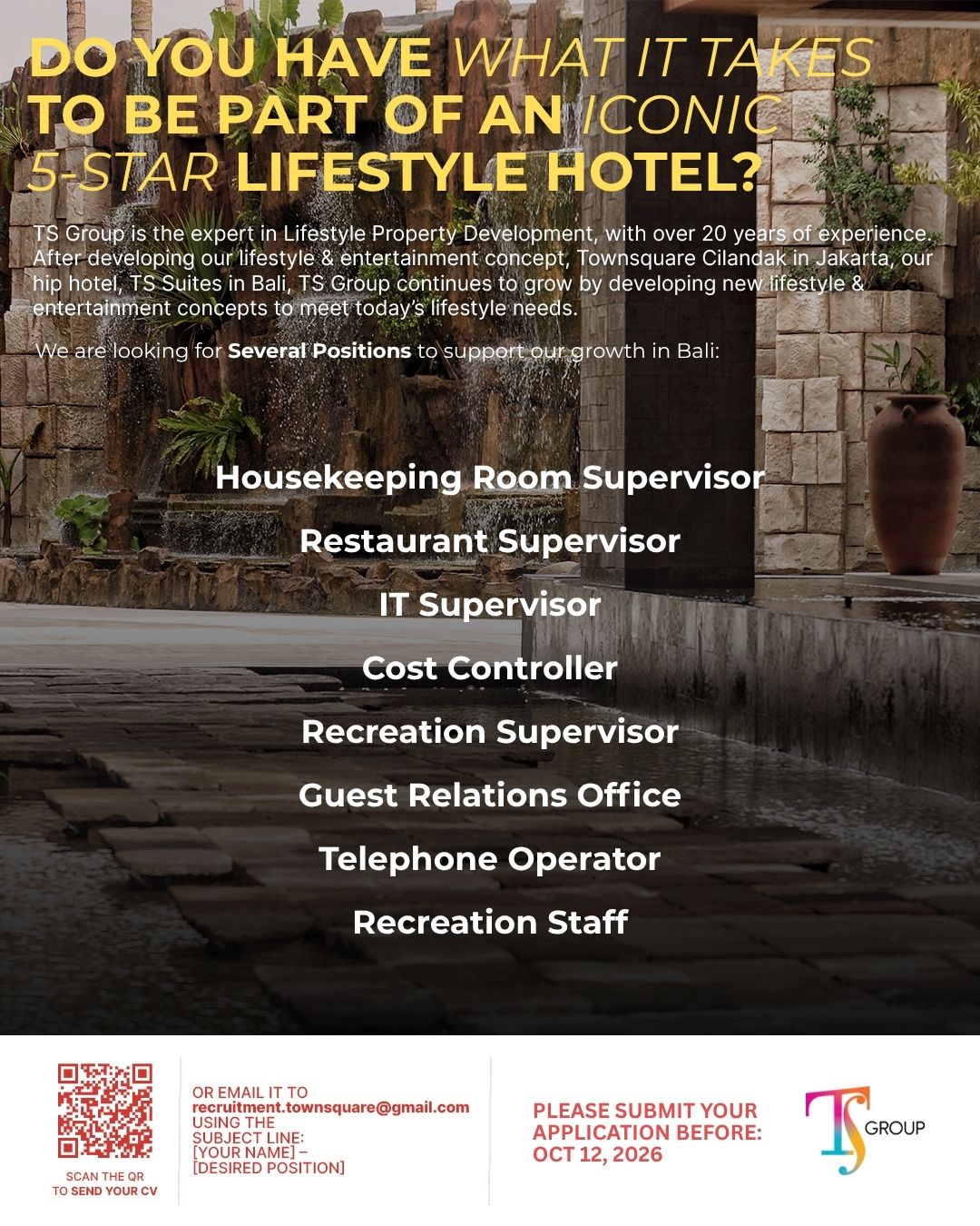 TS Group recruitment poster — application deadline 12 October 2026