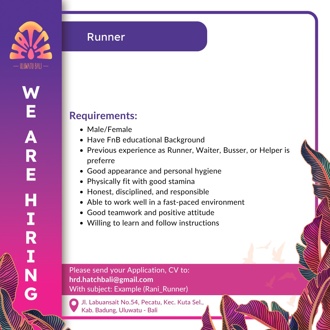 Hatch Uluwatu — Runner vacancy