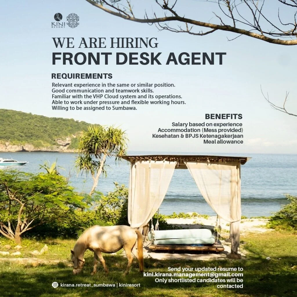 Kini resort & kirana retreat are looking for a front desk agent