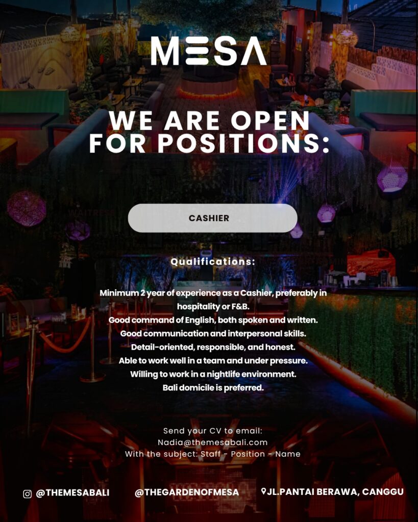 Mesa Bali Cashier job vacancy