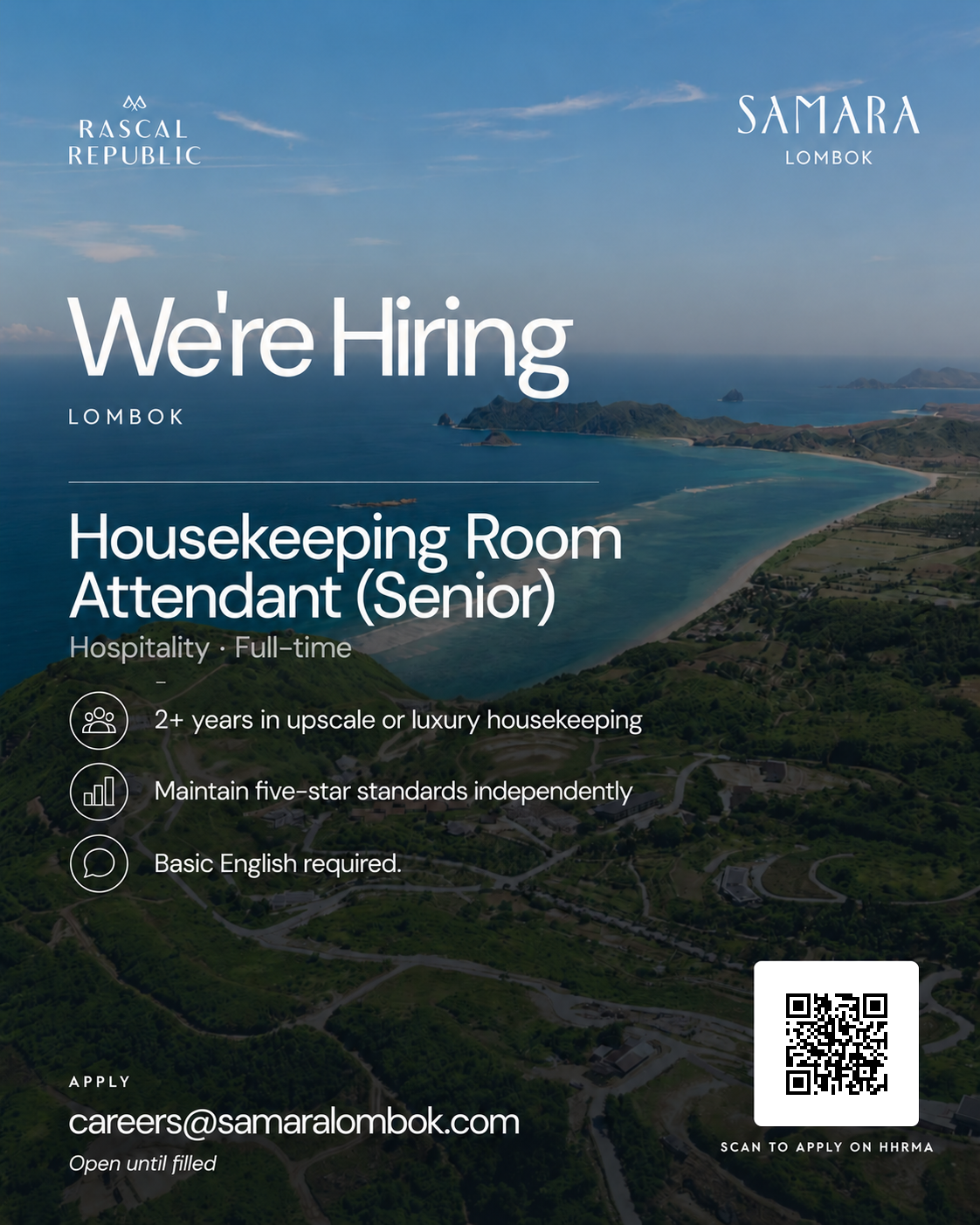 Samara Lombok — Housekeeping Room Attendant (Senior) recruitment banner with QR to this job