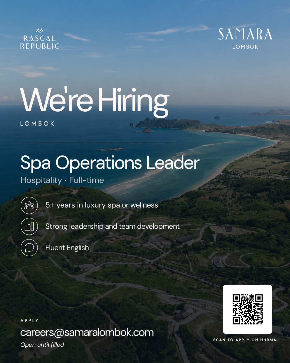 Samara Lombok — Spa Operations Leader recruitment banner with QR to this HHRMA job